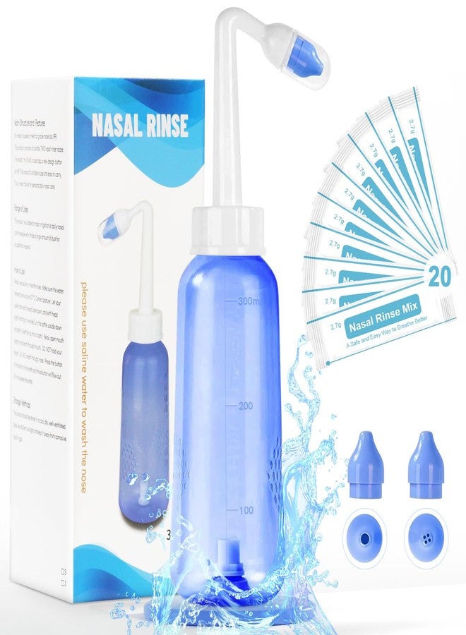 Showvigor Neti Pot Sinus Rinse Bottle - Gentle Nasal Wash Bottle Nose Cleaner for Effective Pressure Irrigatio 300 ML with 20 Nasal Wash Salt Packets - Image 1